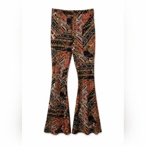 Free People Boho Printed Flare Pants, Size Medium